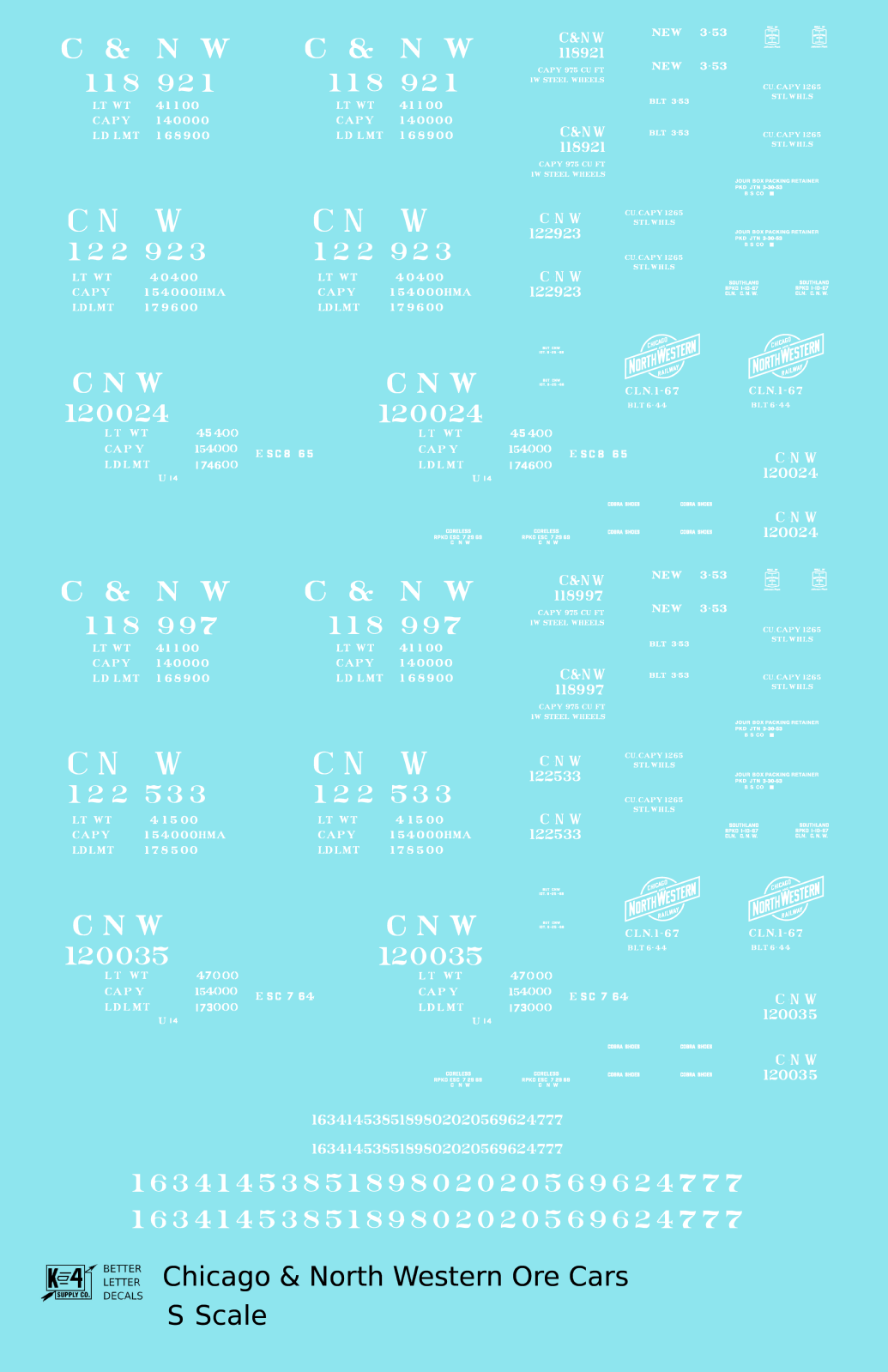 Chicago and North Western Ore Jenny Car White  - Decal - Choose Scale