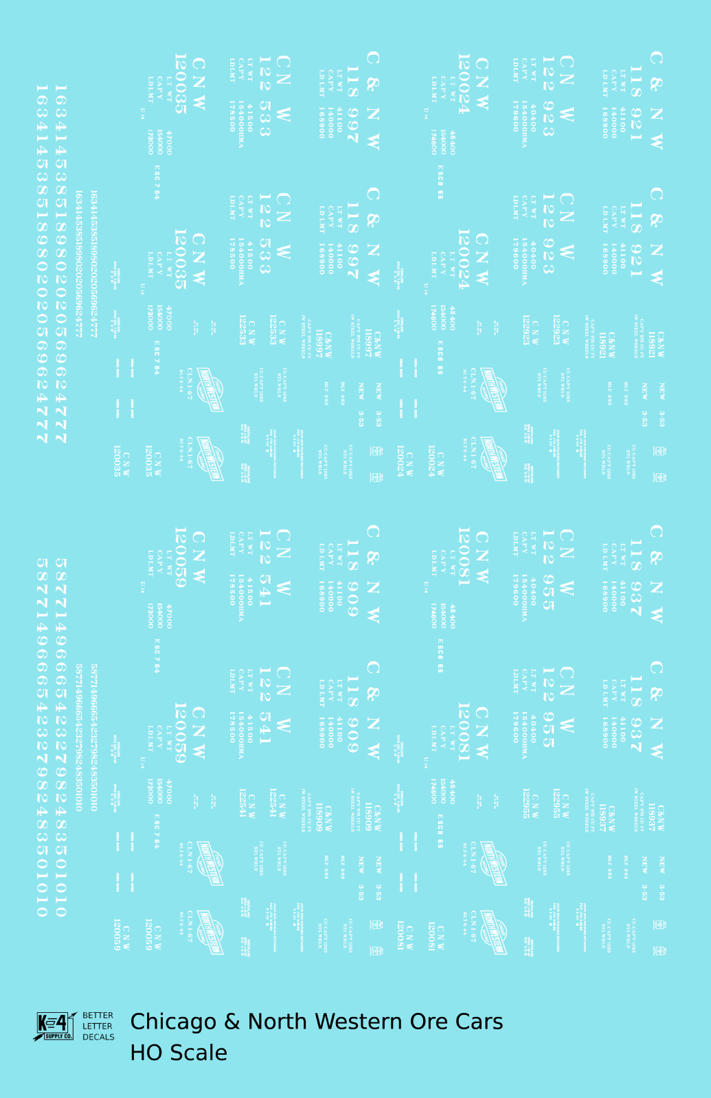 Chicago and North Western Ore Jenny Car White  - Decal - Choose Scale