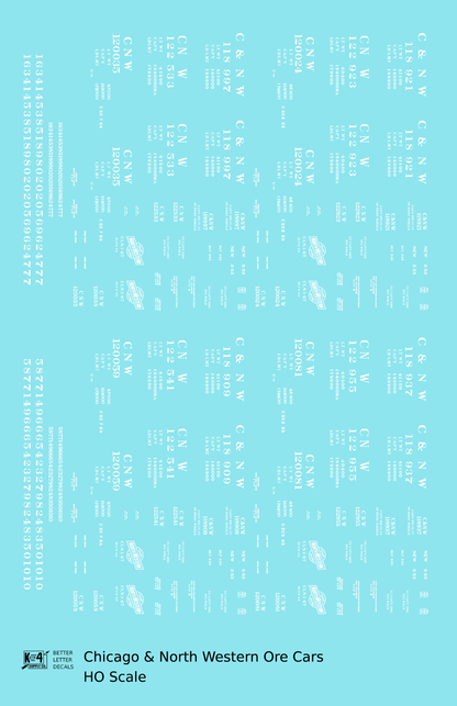 Chicago and North Western Ore Jenny Car White  - Decal - Choose Scale