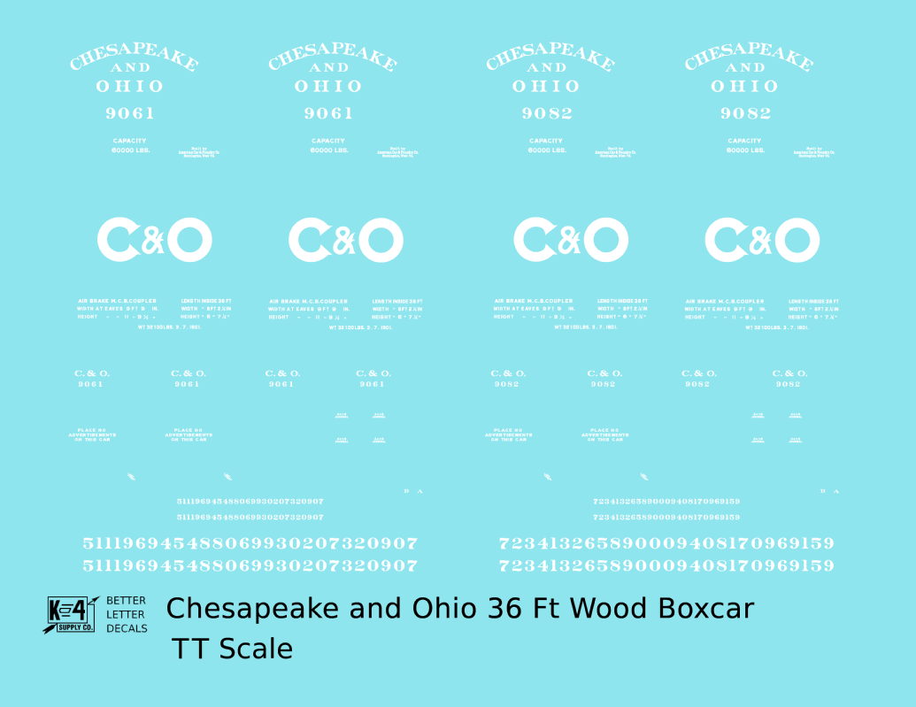 Chesapeake and Ohio 36 Ft Wood Boxcar White C&O