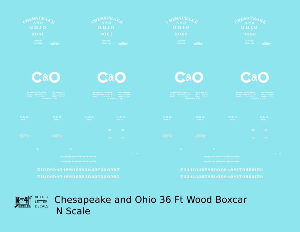 Chesapeake and Ohio 36 Ft Wood Boxcar White C&O