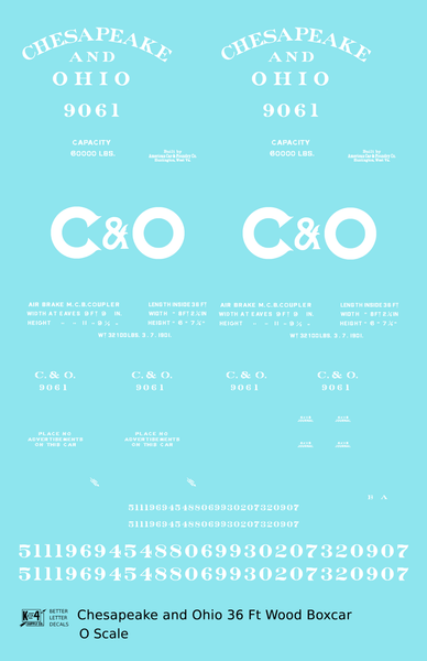 Chesapeake and Ohio 36 Ft Wood Boxcar White C&O