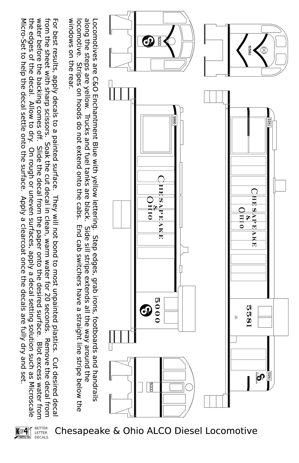 Chesapeake and Ohio ALCO Diesel Locomotive Yellow Roman Lettering - Decal