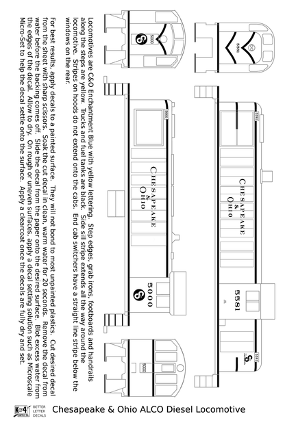 Chesapeake and Ohio ALCO Diesel Locomotive Yellow Roman Lettering - Decal