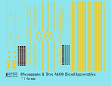 Chesapeake and Ohio ALCO Diesel Locomotive Yellow Roman Lettering - Decal - Choose Scale