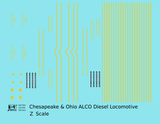 Chesapeake and Ohio ALCO Diesel Locomotive Yellow Roman Lettering - Decal - Choose Scale