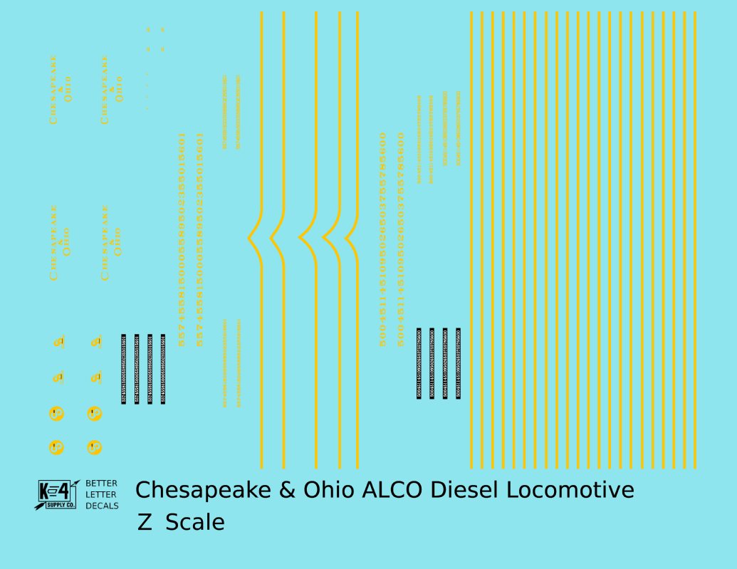 Chesapeake and Ohio ALCO Diesel Locomotive Yellow Roman Lettering