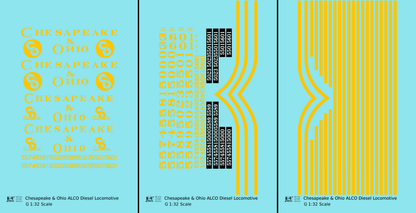 Chesapeake and Ohio ALCO Diesel Locomotive Yellow Roman Lettering - Decal - Choose Scale
