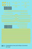 Chesapeake and Ohio ALCO Diesel Locomotive Yellow Roman Lettering - Decal - Choose Scale