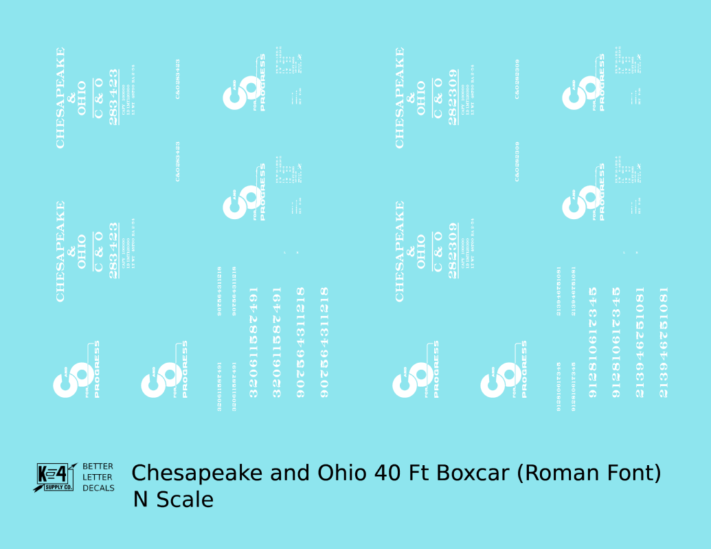 Chesapeake and Ohio 40 Ft Boxcar White Roman Font For Progress