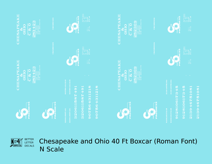 Chesapeake and Ohio 40 Ft Boxcar White Roman Font For Progress