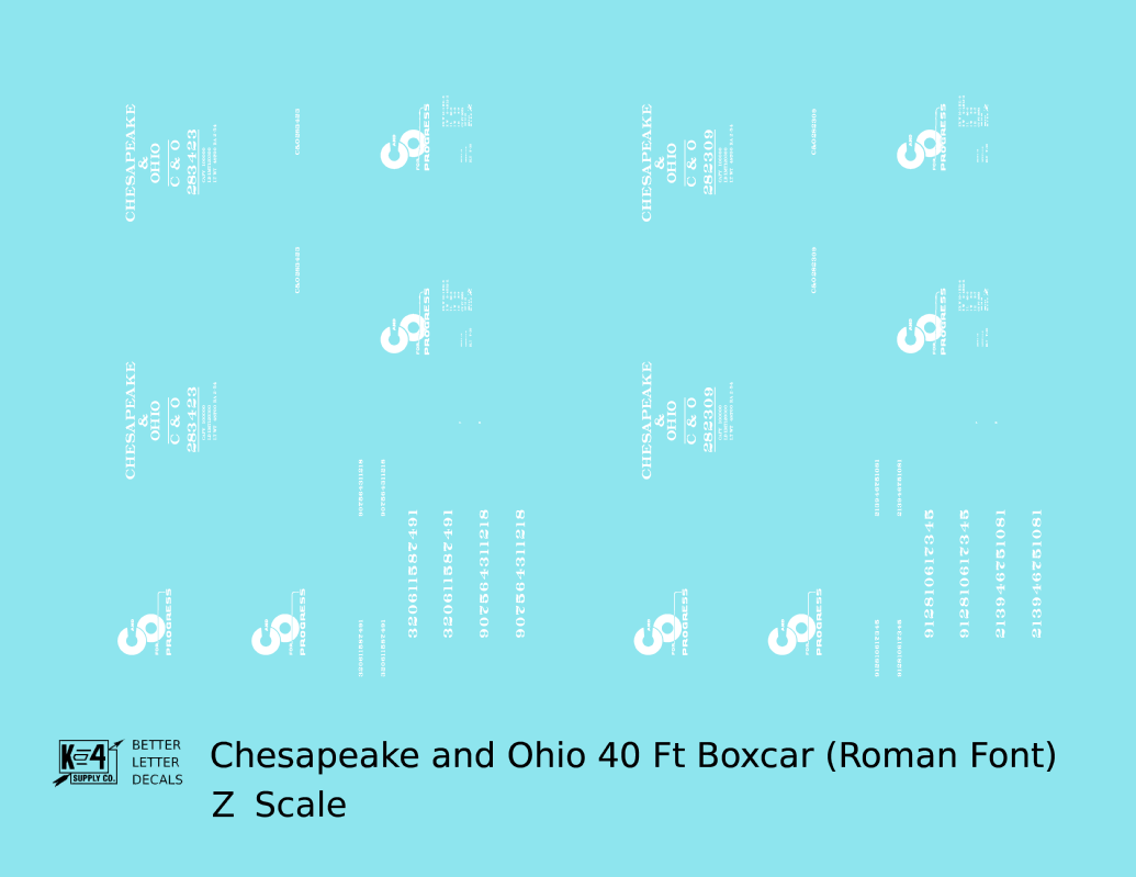 Chesapeake and Ohio 40 Ft Boxcar White Roman Font For Progress