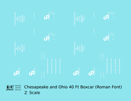 Chesapeake and Ohio 40 Ft Boxcar White Roman Font For Progress