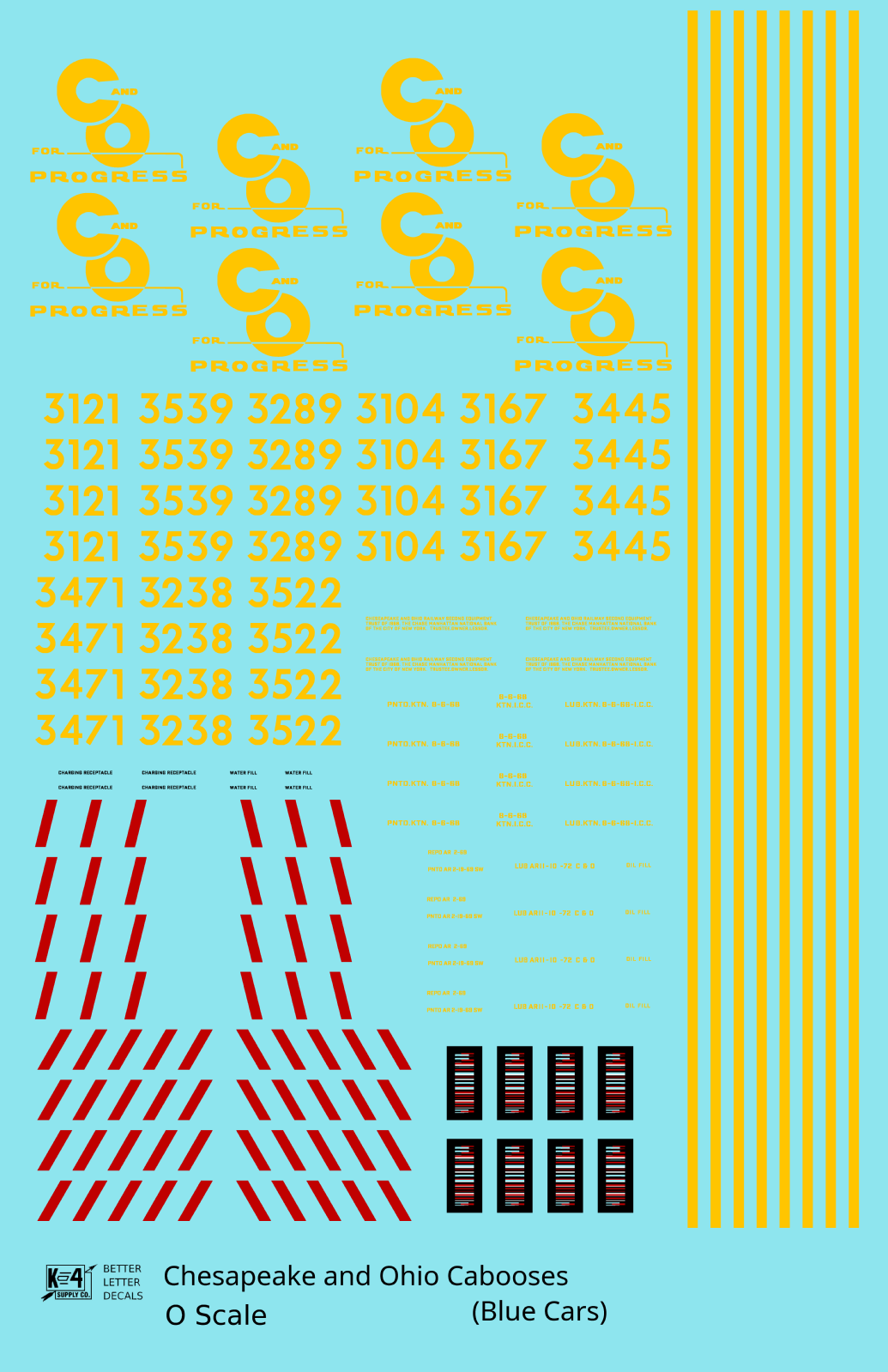 Chesapeake and Ohio Blue Caboose Yellow  - Decal Sheet