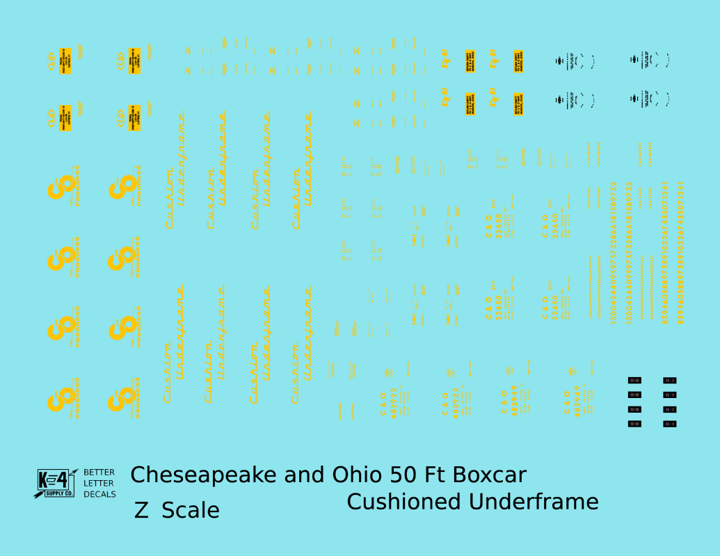 Chesapeake and Ohio 50 Ft Cushion Underframe Boxcar Yellow