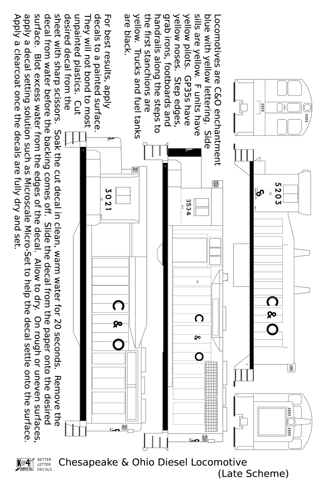 Chesapeake and Ohio Diesel Locomotive Yellow Late C & O Scheme - Decal