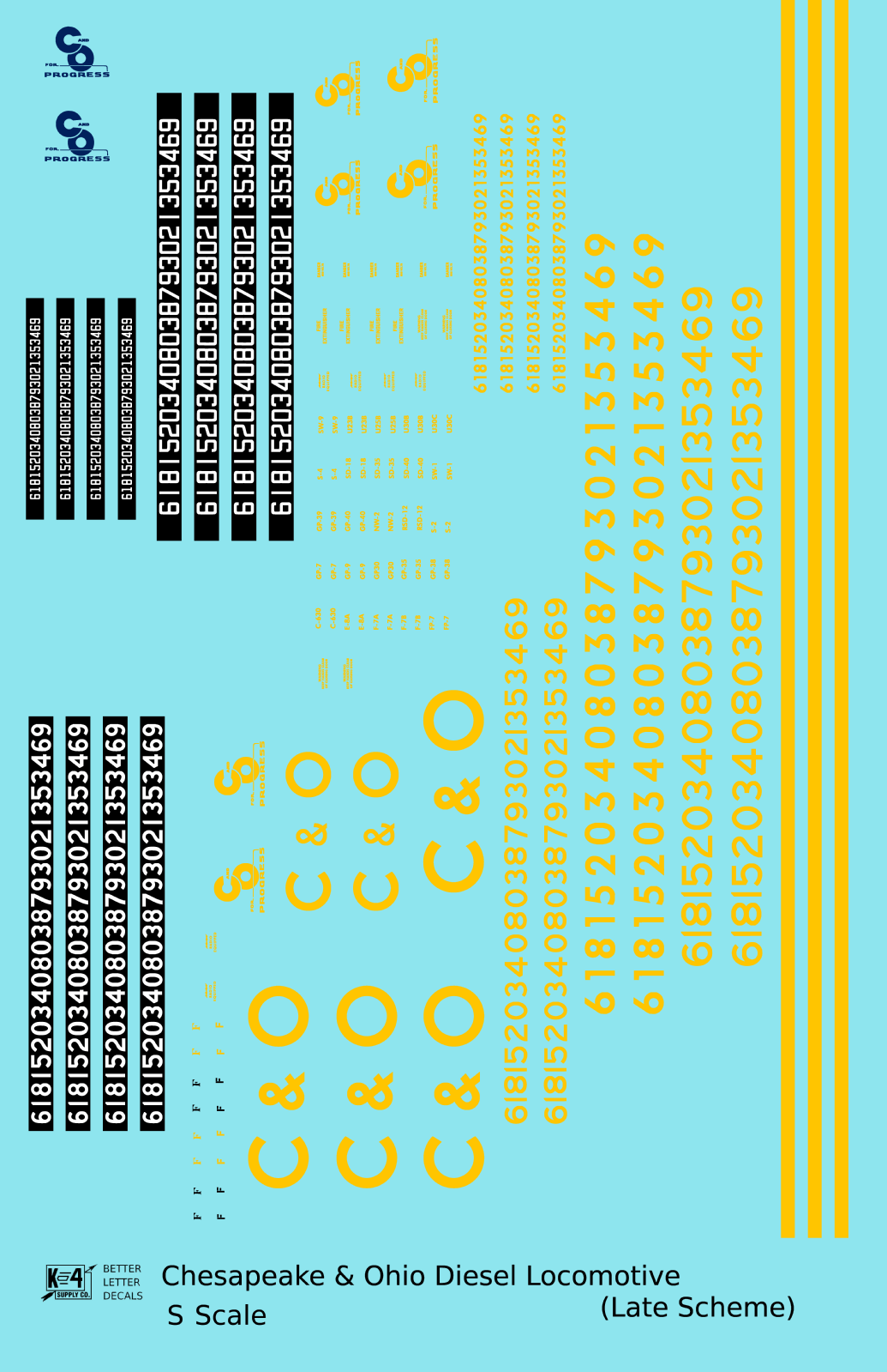 Chesapeake and Ohio Diesel Locomotive Yellow Late C & O Scheme - Decal - Choose Scale