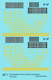 Chesapeake and Ohio Diesel Locomotive Yellow Late C & O Scheme - Decal - Choose Scale