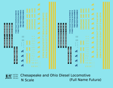 Chesapeake and Ohio Diesel Locomotive Yellow Full Name Futura - Decal - Choose Scale