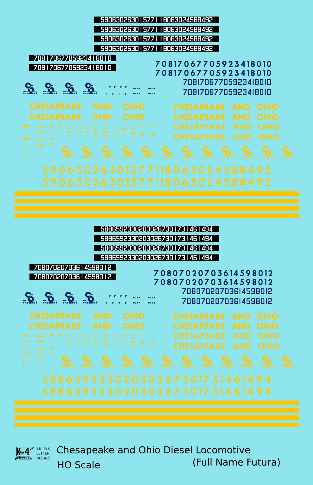 Chesapeake and Ohio Diesel Locomotive Yellow Full Name Futura - Decal - Choose Scale