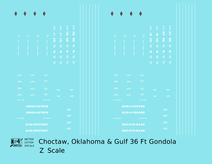 Choctaw, Oklahoma and Gulf 36 Ft Wood Gondola White