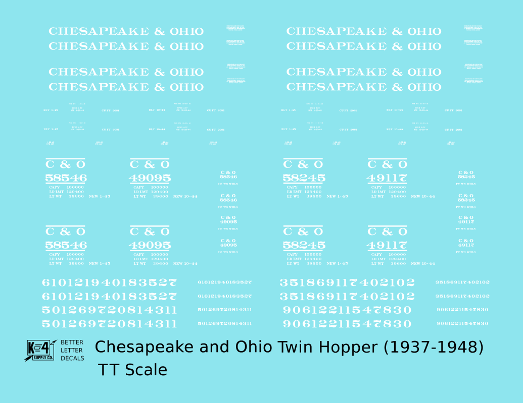 Chesapeake & Ohio Offset Twin Hopper White C&O (1937-1948)