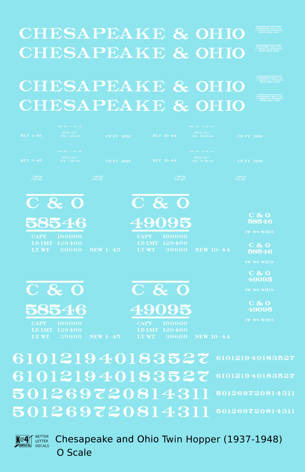 Chesapeake & Ohio Offset Twin Hopper White C&O (1937-1948)