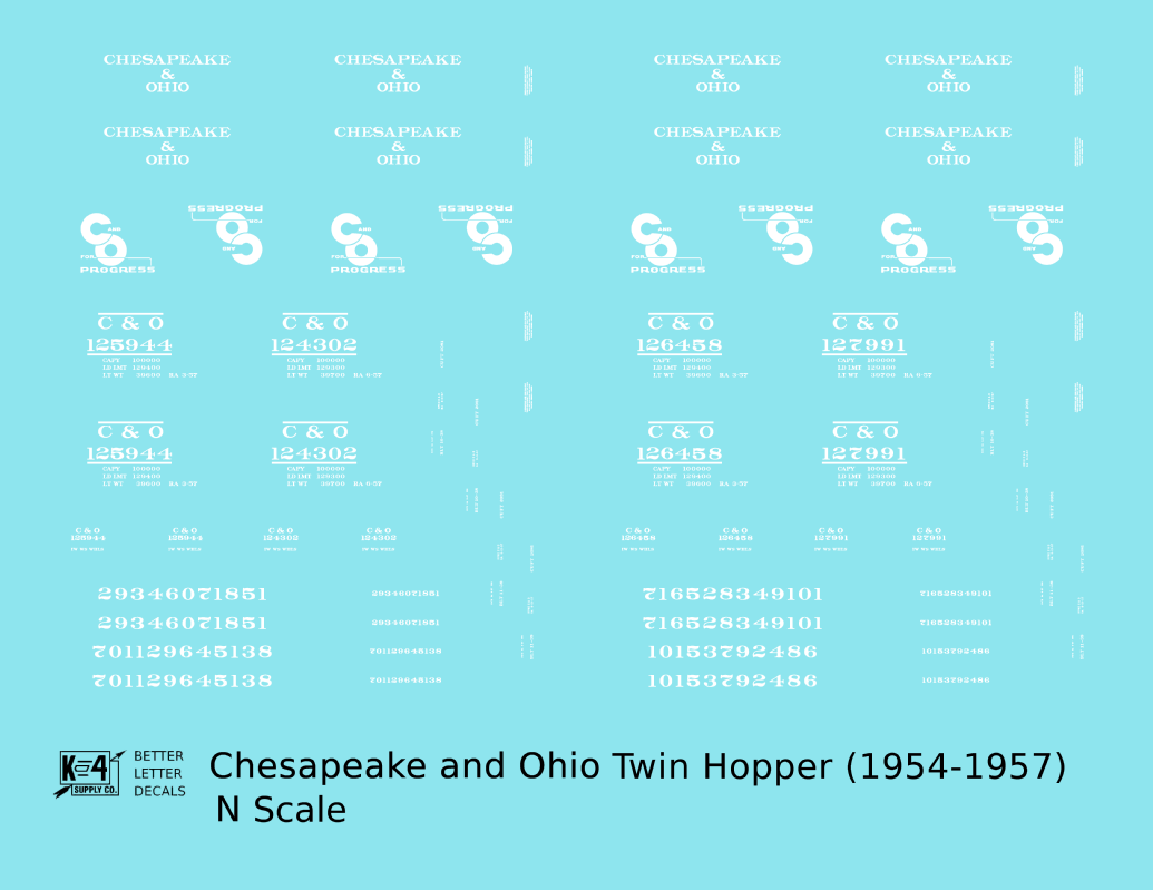 Chesapeake and Ohio Offset Twin Hopper White C&O (1954-1957)