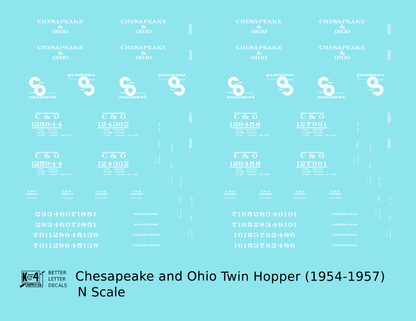 Chesapeake and Ohio Offset Twin Hopper White C&O (1954-1957)