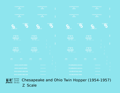 Chesapeake and Ohio Offset Twin Hopper White C&O (1954-1957)