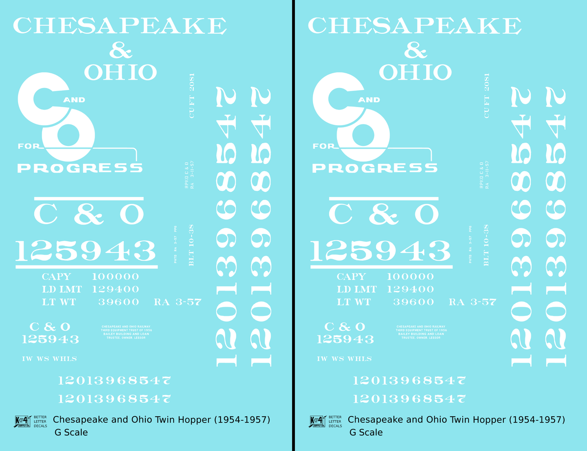 Chesapeake and Ohio Offset Twin Hopper White C&O (1954-1957)
