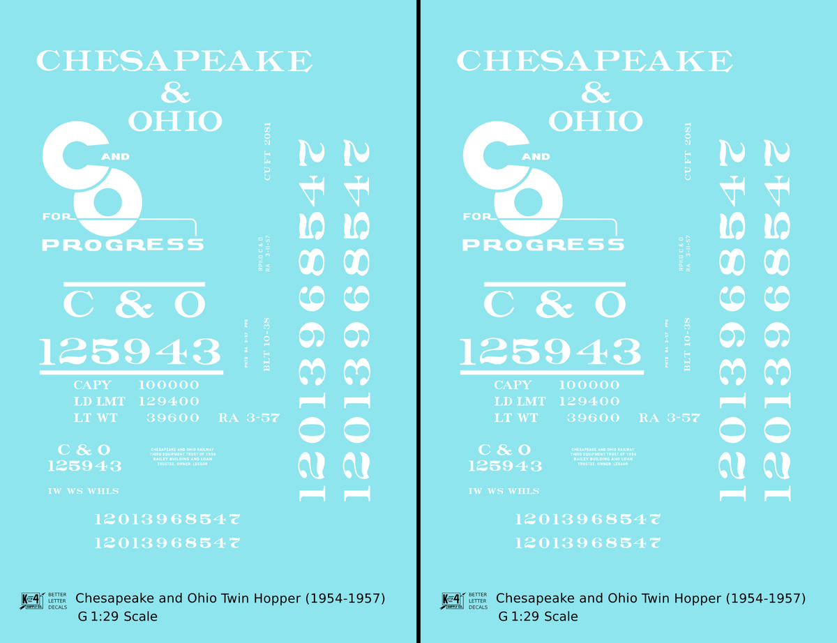 Chesapeake and Ohio Offset Twin Hopper White C&O (1954-1957)