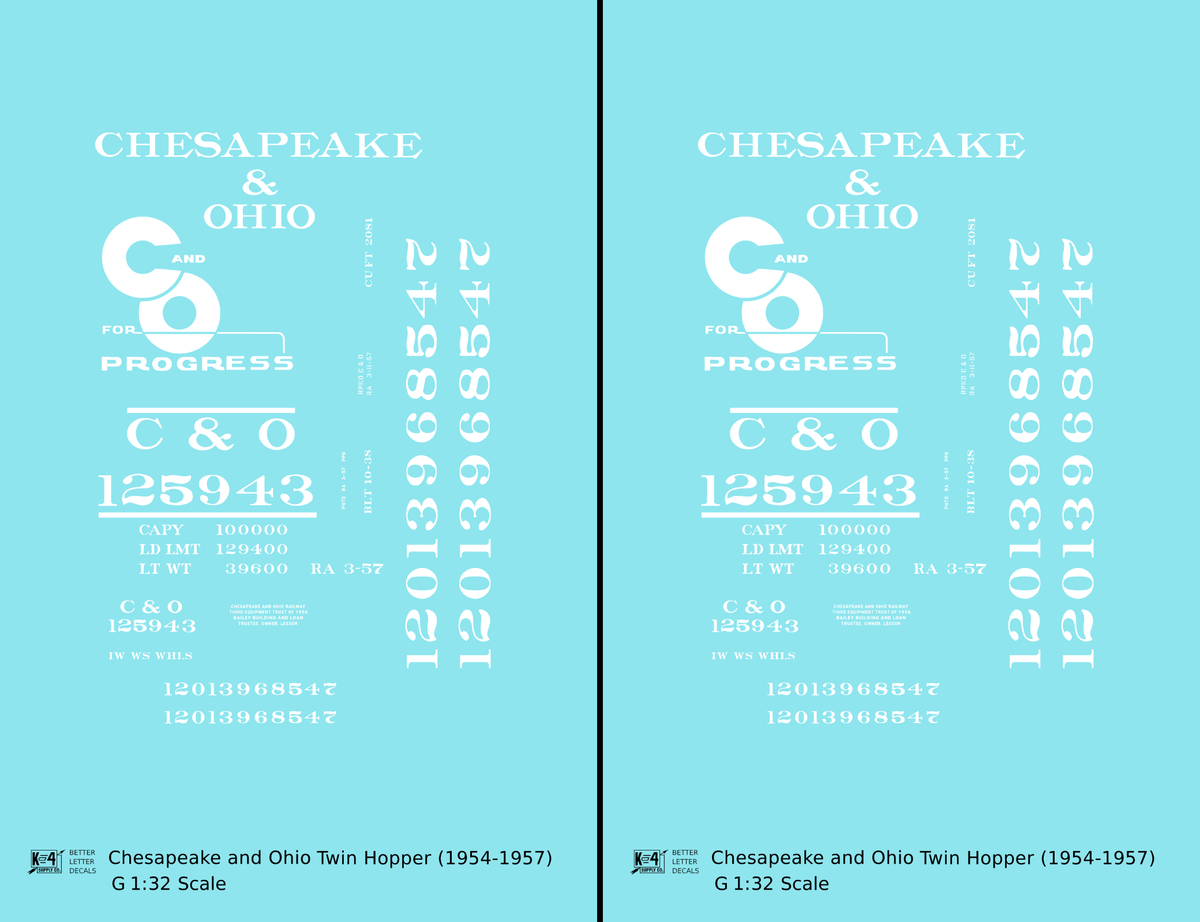 Chesapeake and Ohio Offset Twin Hopper White C&O (1954-1957)