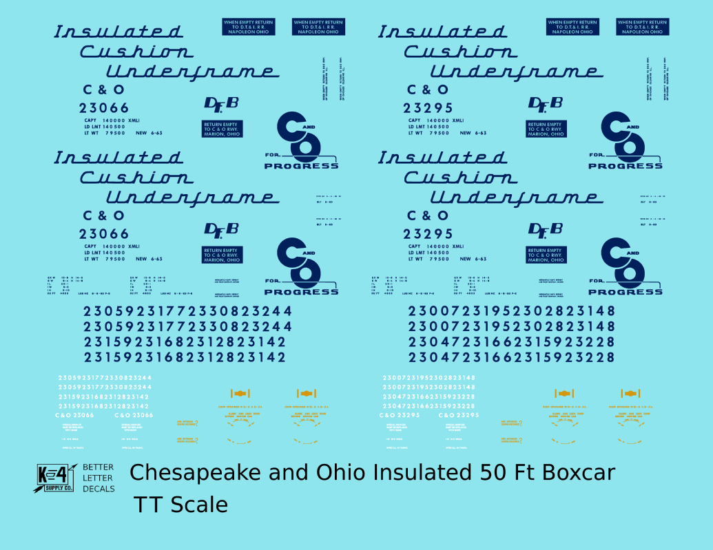 Chesapeake and Ohio Insulated Boxcar Dark Blue  - Decal - Choose Scale