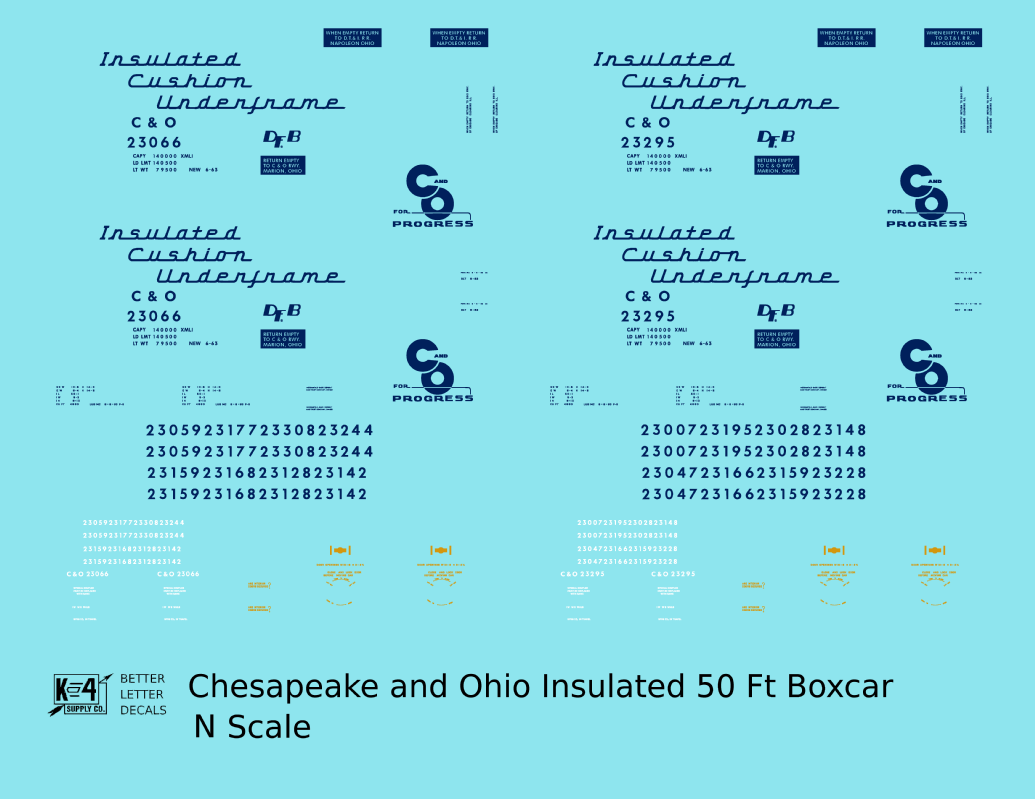 Chesapeake and Ohio Insulated Boxcar Dark Blue  - Decal - Choose Scale