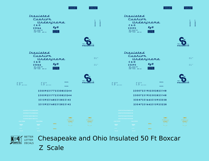 Chesapeake and Ohio Insulated Boxcar Dark Blue  - Decal - Choose Scale