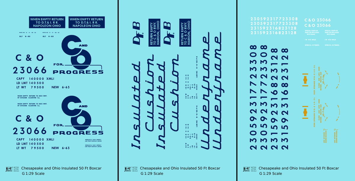 Chesapeake and Ohio Insulated Boxcar Dark Blue  - Decal - Choose Scale