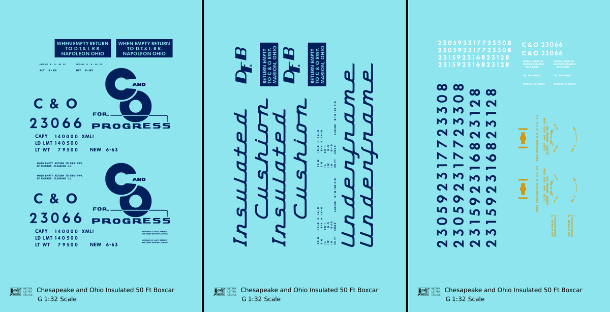 Chesapeake and Ohio Insulated Boxcar Dark Blue  - Decal - Choose Scale