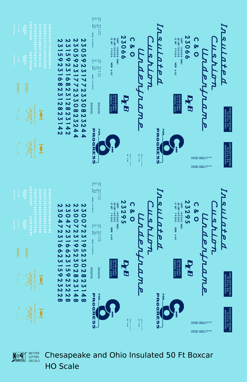 Chesapeake and Ohio Insulated Boxcar Dark Blue  - Decal - Choose Scale