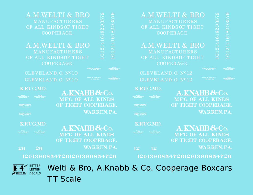 Welti & Bro, A. Knabb 60 Ft Wood Cooperage/Barrel Boxcar White