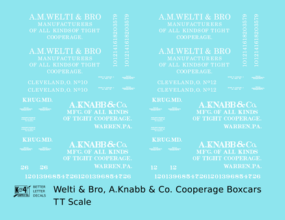 Welti & Bro, A. Knabb 60 Ft Wood Cooperage/Barrel Boxcar White