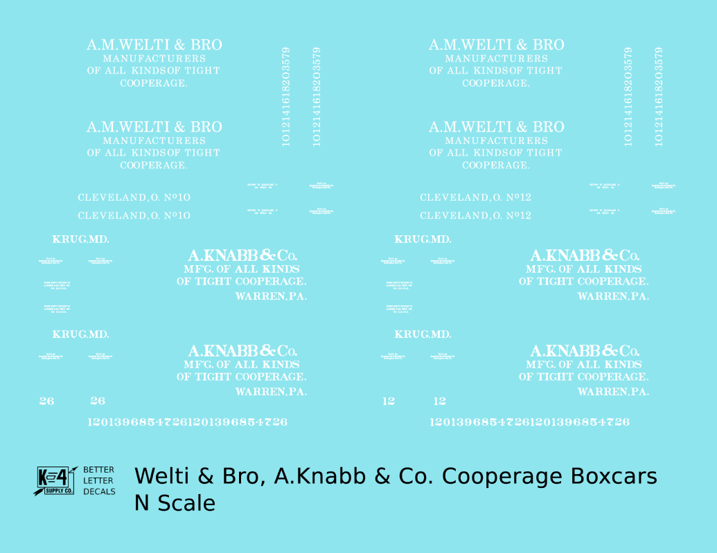 Welti & Bro, A. Knabb 60 Ft Wood Cooperage/Barrel Boxcar White