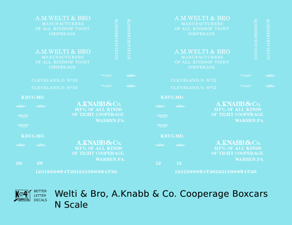 Welti & Bro, A. Knabb 60 Ft Wood Cooperage/Barrel Boxcar White