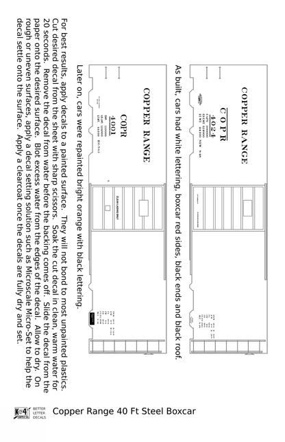Copper Range 40 Ft Single Door Boxcar Black and White  - Decal