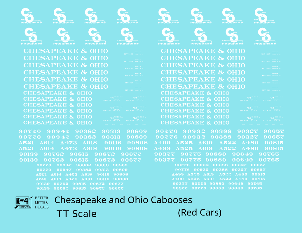 Chesapeake and Ohio Red Caboose White  - Decal - Choose Scale