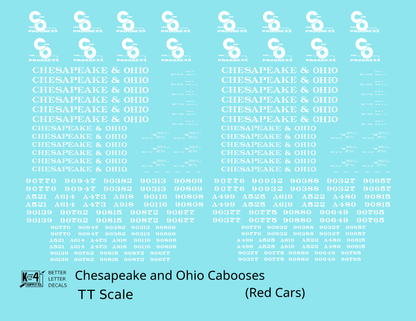 Chesapeake and Ohio Red Caboose White  - Decal - Choose Scale