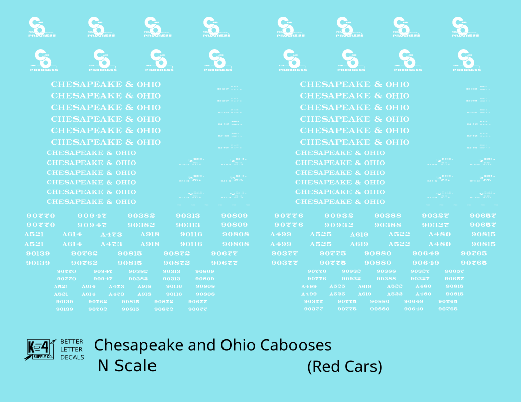 Chesapeake and Ohio Red Caboose White  - Decal - Choose Scale