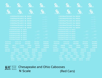 Chesapeake and Ohio Red Caboose White  - Decal - Choose Scale