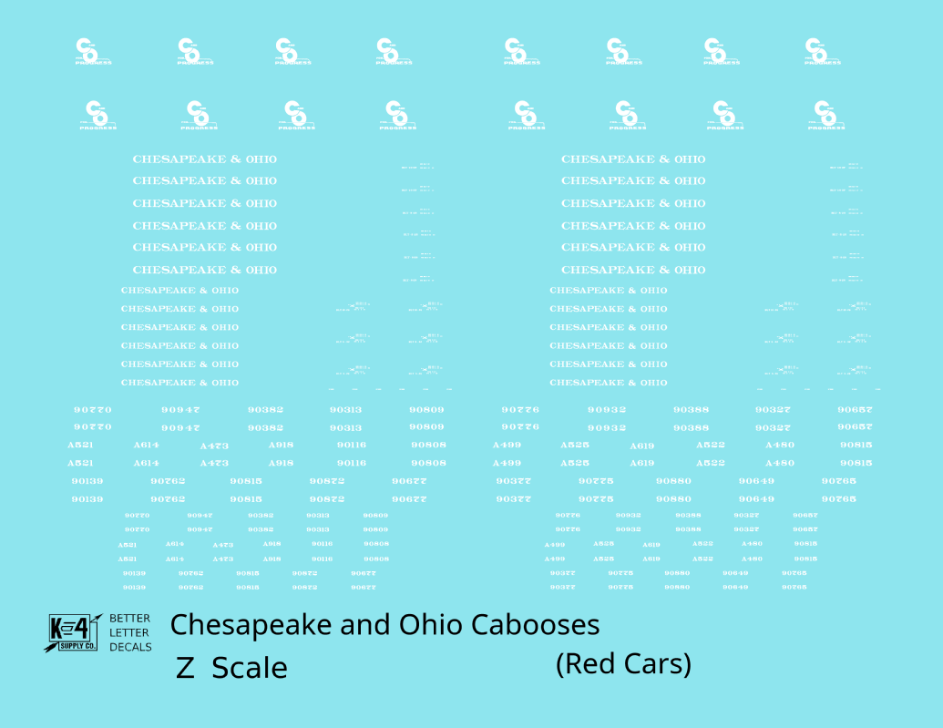 Chesapeake and Ohio Red Caboose White  - Decal - Choose Scale