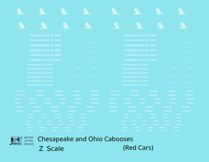 Chesapeake and Ohio Red Caboose White  - Decal - Choose Scale